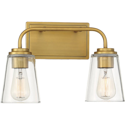 Meridian Lite Trends 2-Light Bathroom Vanity Light in Natural Brass M80043NB