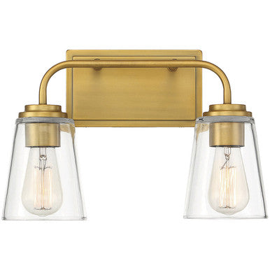 Meridian Lite Trends 2-Light Bathroom Vanity Light in Natural Brass M80043NB