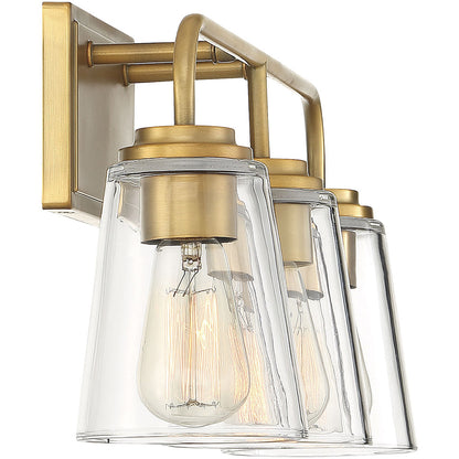 Meridian Lite Trends 3-Light Bathroom Vanity Light in Natural Brass M80044NB