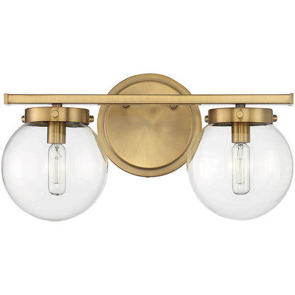 Meridian Lite Trends 2-Light Bathroom Vanity Light in Natural Brass M80046NB