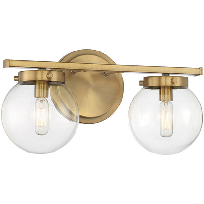 Meridian Lite Trends 2-Light Bathroom Vanity Light in Natural Brass M80046NB