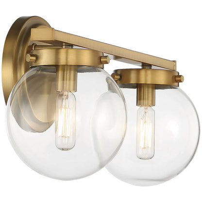 Meridian Lite Trends 2-Light Bathroom Vanity Light in Natural Brass M80046NB