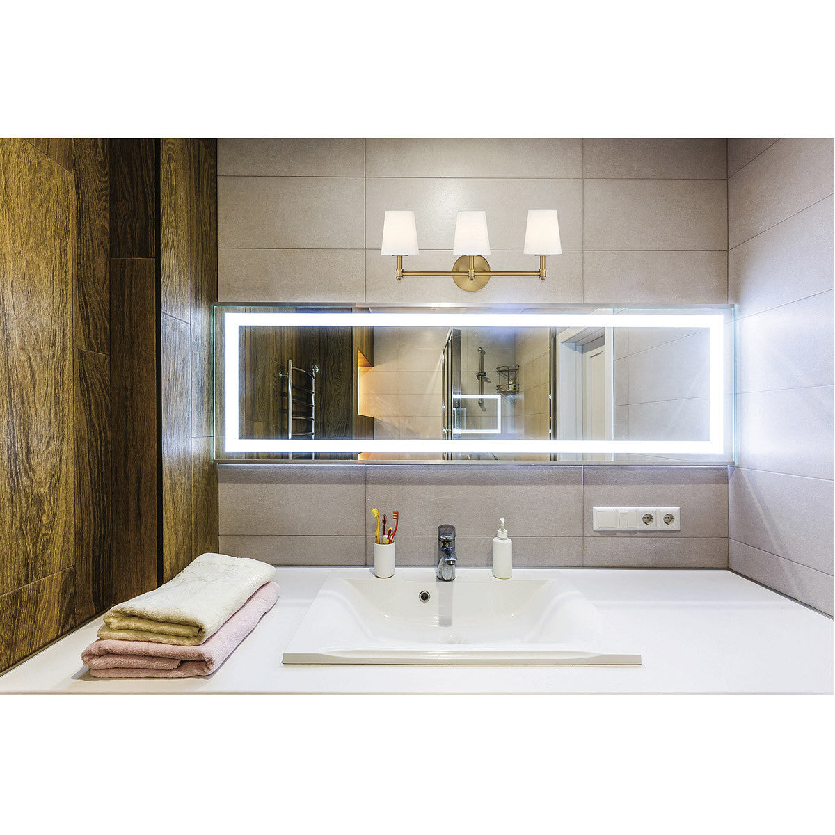 Meridian Lite Trends 3-Light Bathroom Vanity Light in Natural Brass M80051NB