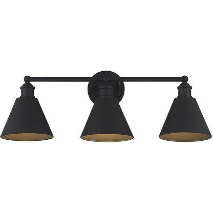 Meridian 3-Light Bathroom Vanity Light in Matte Black M80064MBK