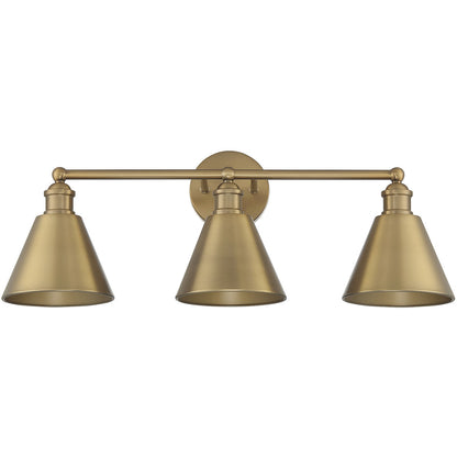 Meridian Lite Trends 3-Light Bathroom Vanity Light in Natural Brass M80064NB