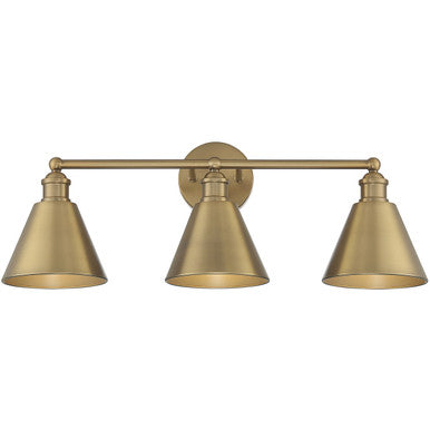 Meridian Lite Trends 3-Light Bathroom Vanity Light in Natural Brass M80064NB