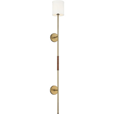 Meridian Lite Trends 1-Light Plug-In Wall Sconce in Natural Brass with Leather Accent M90063NB