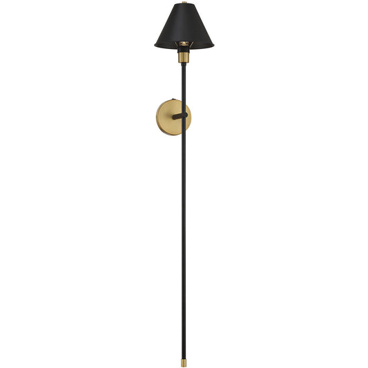 Meridian 1-Light Wall Sconce in Black with Natural Brass Accents M90070BNB