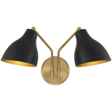 Meridian Lite Trends 2-Light Wall Sconce in Matte Black with Natural Brass M90075MBKNB