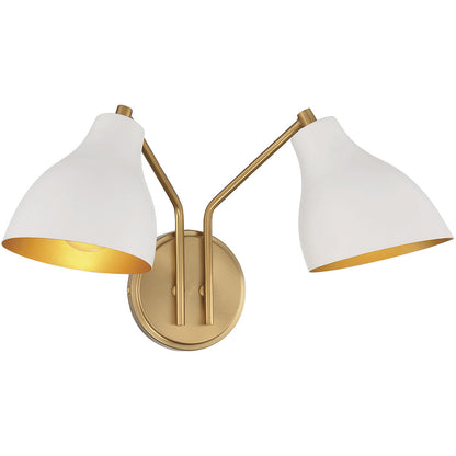 Meridian Lite Trends 2-Light Wall Sconce in White with Natural Brass M90075WHNB