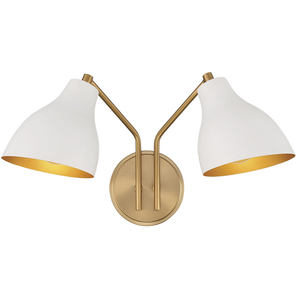 Meridian 2-Light Wall Sconce in White with Natural Brass M90075WHNB