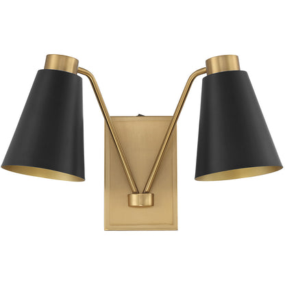 Meridian Lite Trends 2-Light Wall Sconce in Matte Black with Natural Brass M90076MBKNB