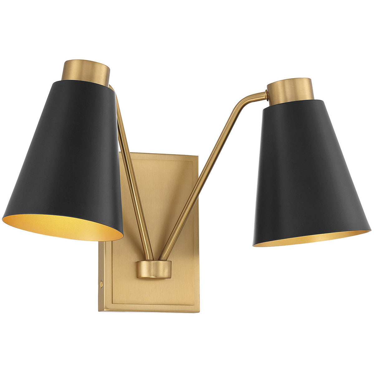 Meridian Lite Trends 2-Light Wall Sconce in Matte Black with Natural Brass M90076MBKNB