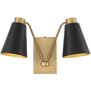 Meridian Lite Trends 2-Light Wall Sconce in Matte Black with Natural Brass M90076MBKNB