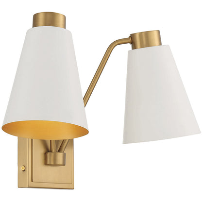 Meridian Lite Trends 2-Light Wall Sconce in White with Natural Brass M90076WHNB