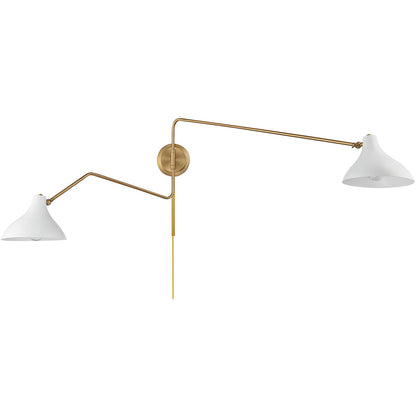 Meridian Lite Trends 2-Light Wall Sconce in White with Natural Brass M90088WHNB