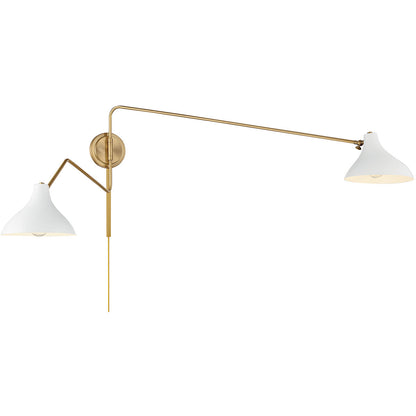 Meridian Lite Trends 2-Light Wall Sconce in White with Natural Brass M90088WHNB