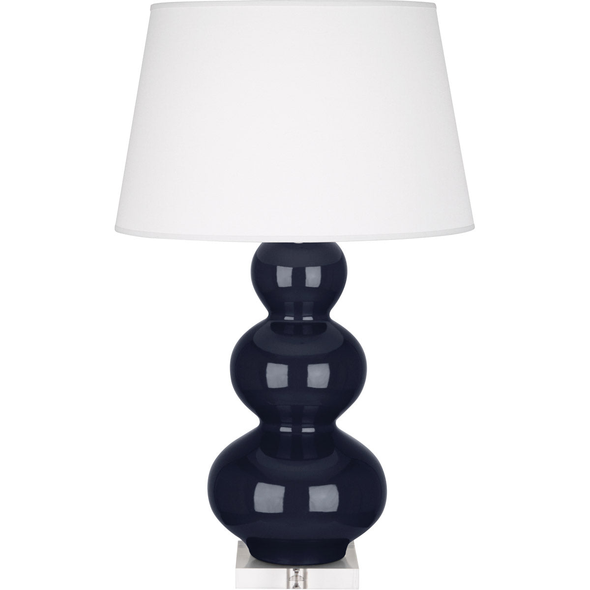 Robert Abbey  Midnight Triple Gourd Table Lamp in Midnight Blue Glazed Ceramic with Lucite Base MB43X