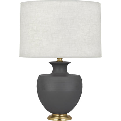 Robert Abbey  Michael Berman Matte Ash Michael Berman Atlas Table Lamp in Matte Ash Glazed Ceramic with Modern Brass Accents MCR21