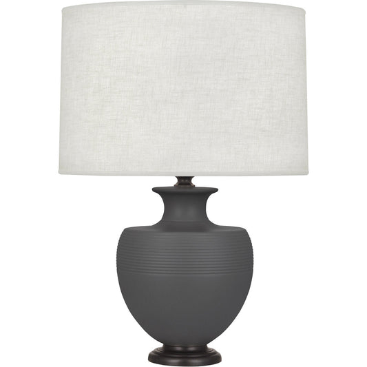 Robert Abbey  Michael Berman Matte Ash Michael Berman Atlas Table Lamp in Matte Ash Glazed Ceramic with Deep Patina Bronze Accents MCR22