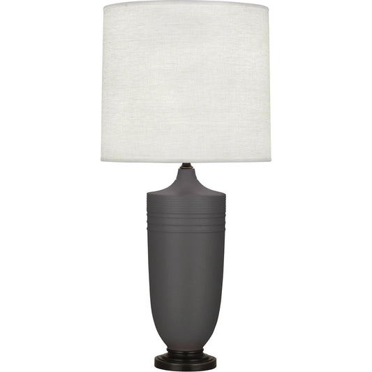 Robert Abbey  Michael Berman Matte Ash Michael Berman Hadrian Table Lamp in Matte Ash Glazed Ceramic with Deep Patina Bronze Accents MCR28