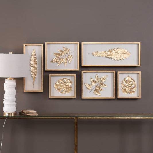 Uttermost Golden Leaves Shadow Box Set/6 04074