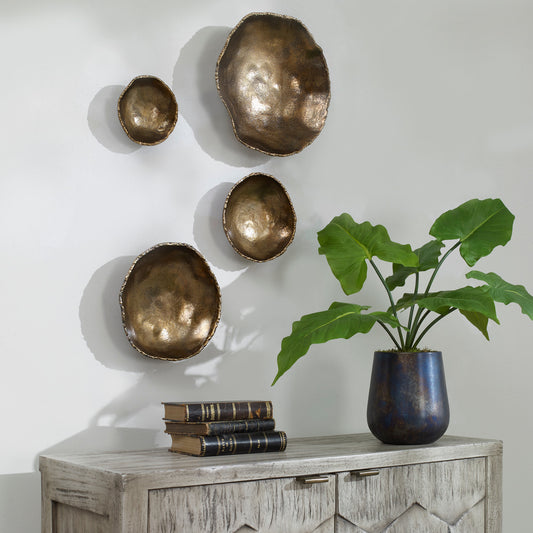 Uttermost Lucky Coins Brass Wall Bowls, S/4 04299