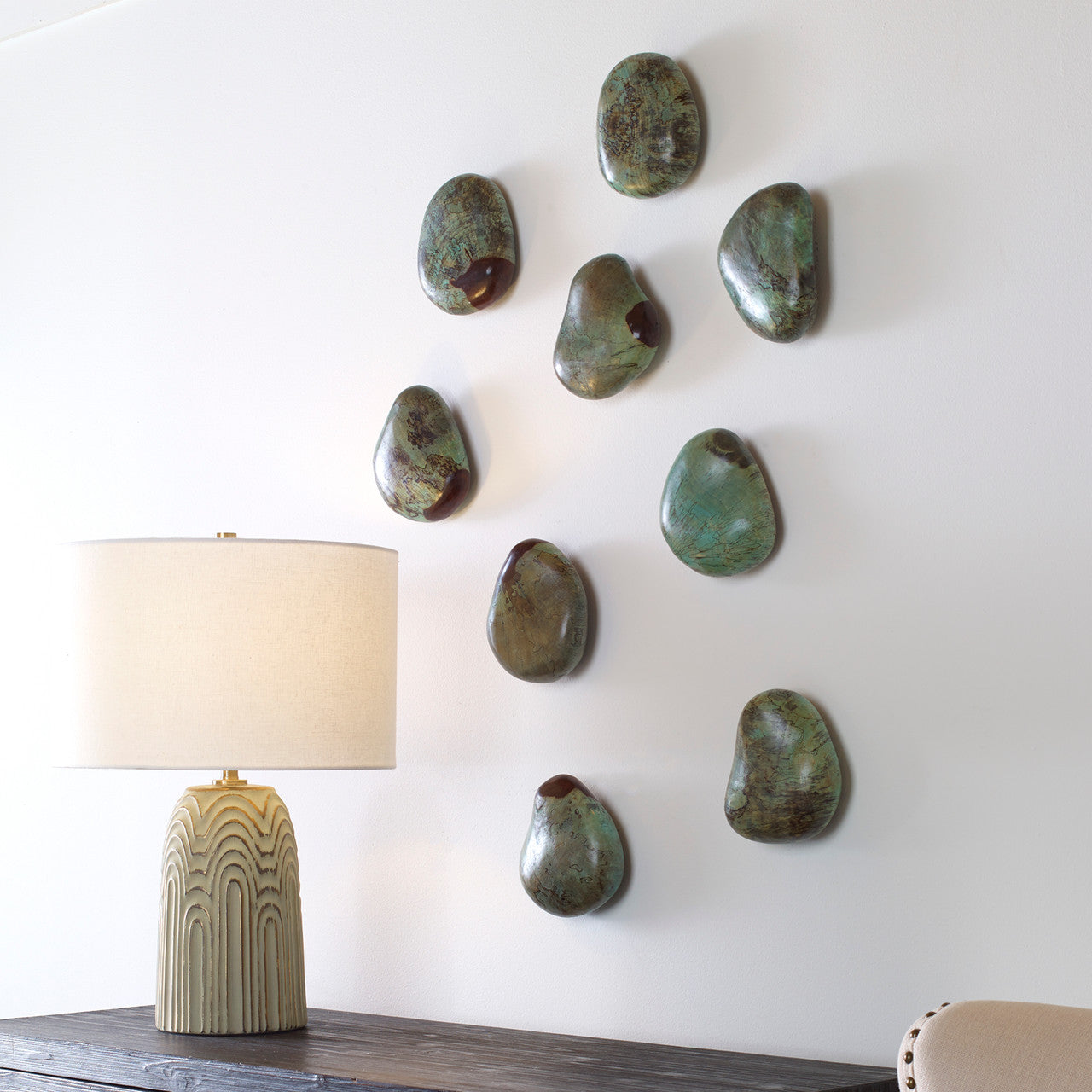 Uttermost Pebbles Aqua Wood Wall Decor S/9 04325