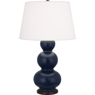 Robert Abbey  Matte Midnight Blue Triple Gourd Table Lamp in Matte Midnight Blue Glazed Ceramic with Deep Patina Bronze Finished Accents MMB41