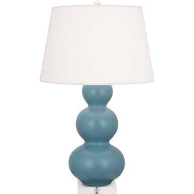 Robert Abbey  Matte Steel Blue Triple Gourd Table Lamp in Matte Steel Blue Glazed Ceramic with Lucite Base MOB43