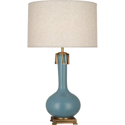 Robert Abbey  Matte Steel Blue Athena Table Lamp in Matte Steel Blue Glazed Ceramic with Aged Brass Accents MOB92