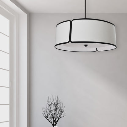 Dainolite 4 Light Black Notched Drum Pendant with White Shade and White Diffuser NDR-243P-BK-WH