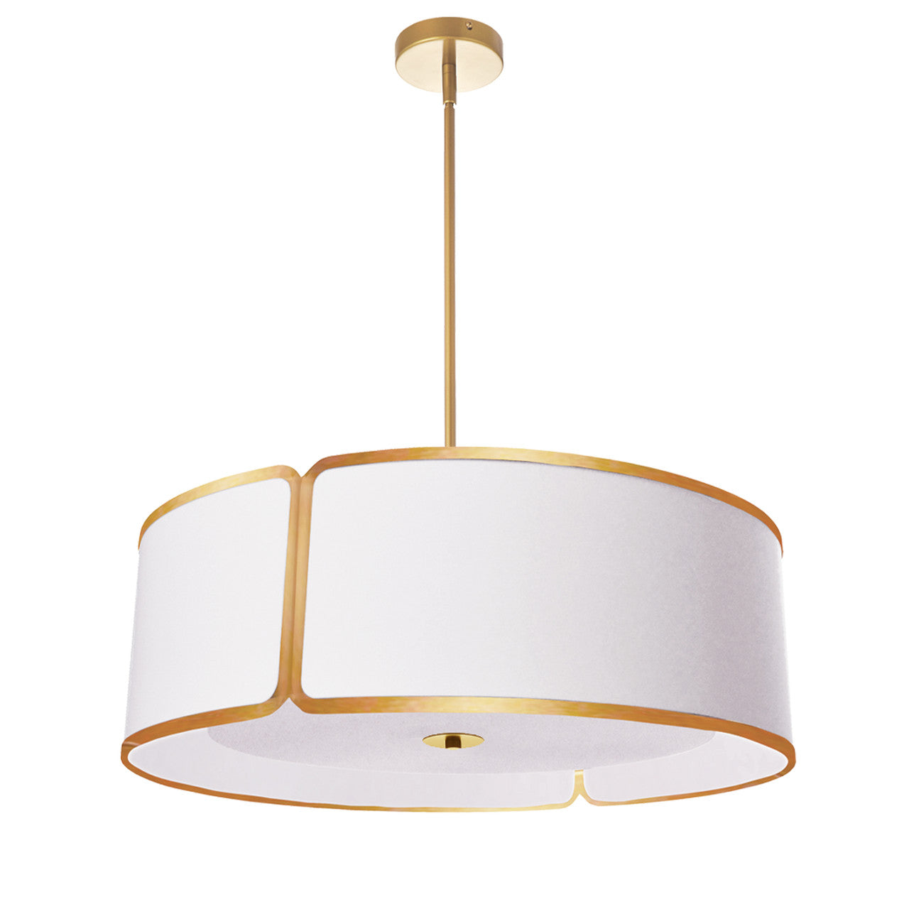 Dainolite 4 Light Gold Notched Drum Pendant, White Shade and Diffuser NDR-243P-GLD-WH