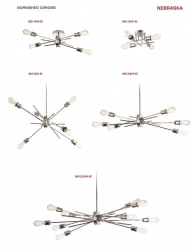 Dainolite 10 Light Horizontal Pendant, Burnished Chrome Finish  NEB-3910HP-BC