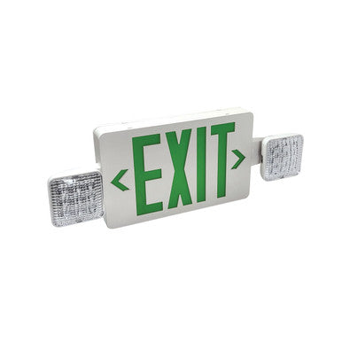 Nora Lighting LED Exit and Emergency Combination with Adjustable Heads, Battery Backup, Green Letters / White Housing NEX-712-LED/G