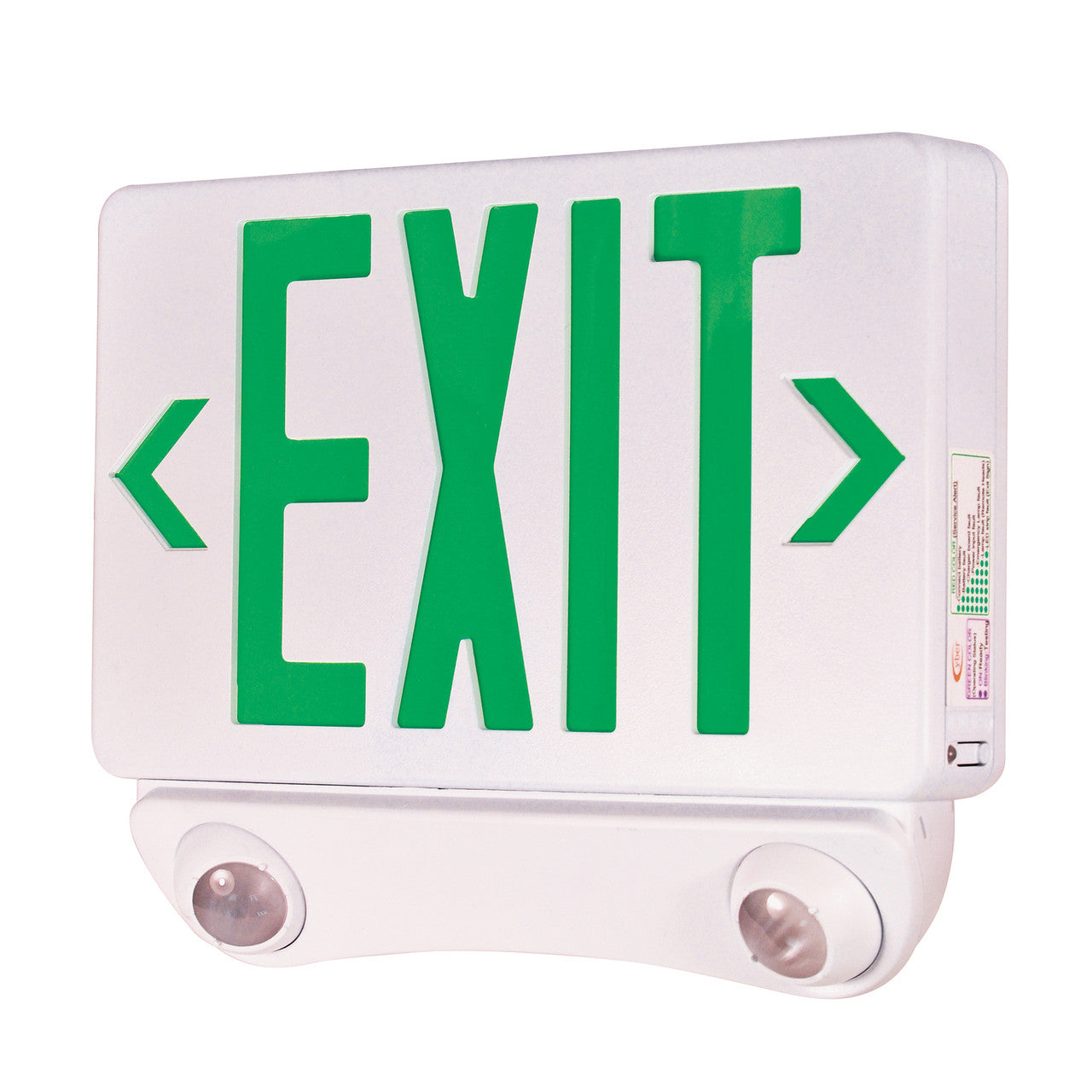 Nora Lighting LED Exit and Emergency Combination with Adjustable Heads, Green Letters / White Housing NEX-730-LED/G