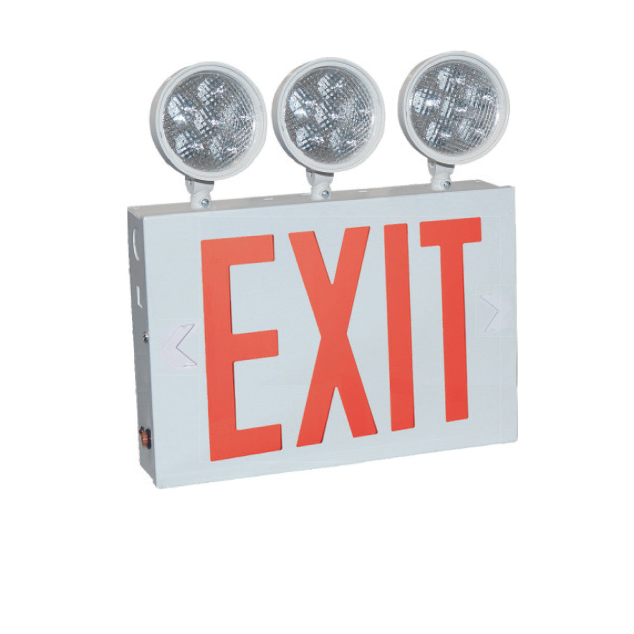 Nora Lighting NYC Approved Steel LED Exit with Three 9W Adjustable Heads, Battery Backup, Red NEX-751-LED/R3