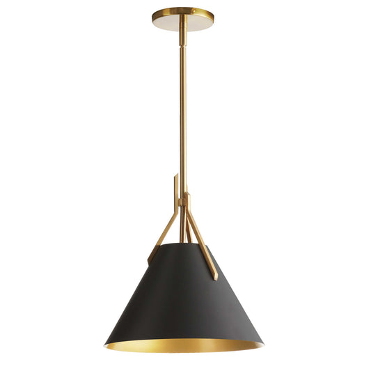 Dainolite 1 Light Incandescent Pendant, Aged Brass with Black Metal Shade NIC-101P-AGB-BK