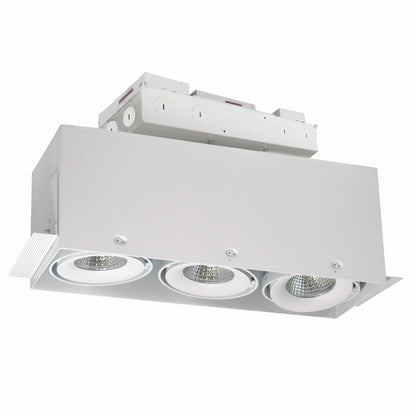 Nora Lighting LED Trimless 3-Head MLS Housing, 30W / 2100lm per Head, 2700K, 16-Degrees Spot, White, 120-277V 0-10V Dimming NMRTLG-13D6L1927SW