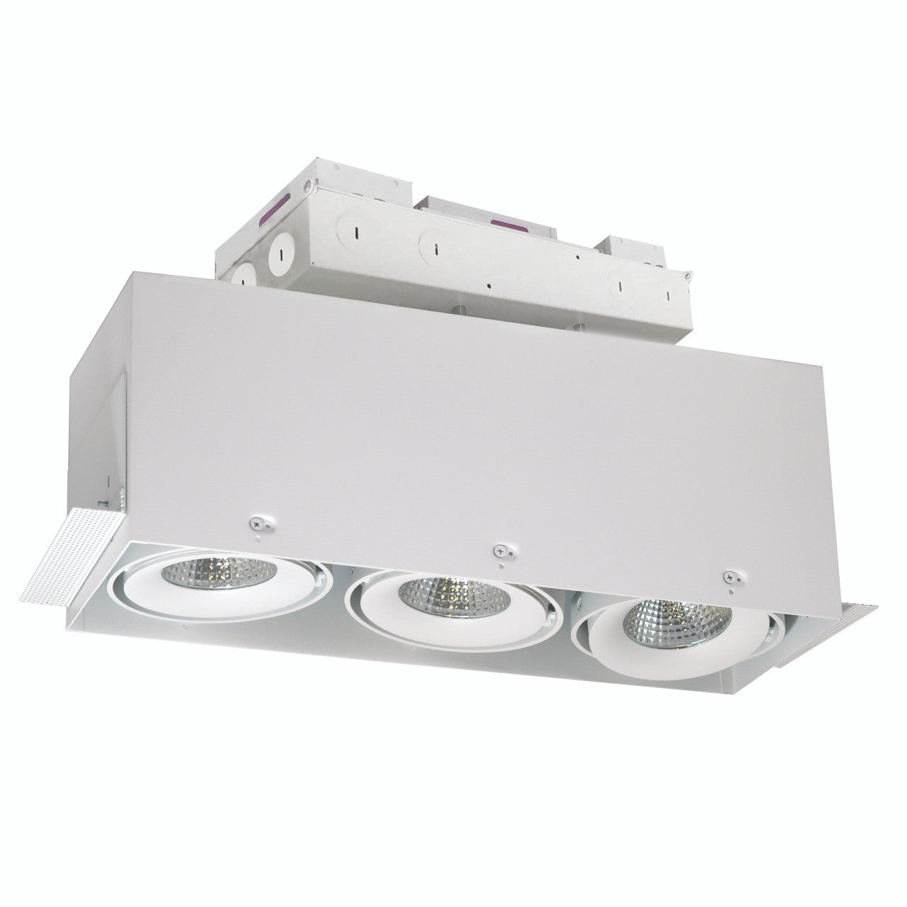 Nora Lighting LED Trimless 3-Head MLS Housing, 30W / 2100lm per Head, 3500K, 32-Degrees Flood, White, 120-277V 0-10V Dimming NMRTLG-13D6L1935W