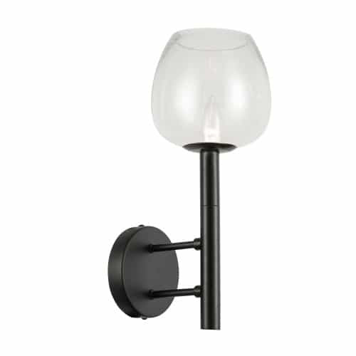 Dainolite 1 Light Incandescent Wall Sconce, Matte Black w/ Clear Glass NOR-91W-MB-CLR