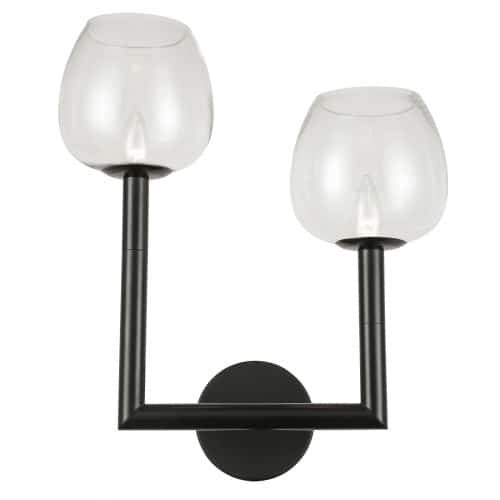 Dainolite 2 Light Incandescent Wall Sconce, Matte Black w/ Clear Glass NOR-L-112W-MB-CLR