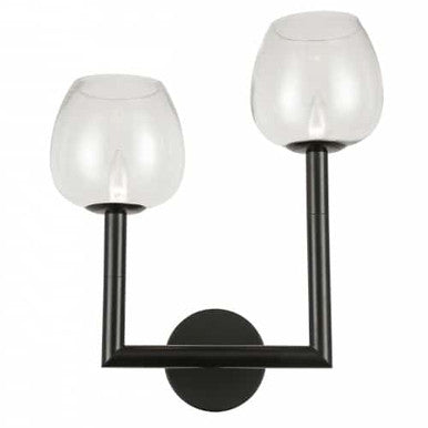 Dainolite 2 Light Incandescent Wall Sconce, Matte Black w/ Clear Glass NOR-R-112W-MB-CLR