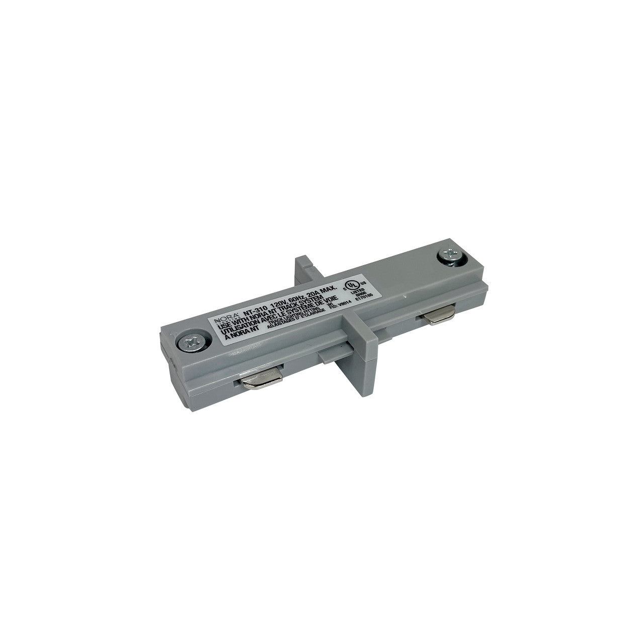 Nora Lighting Straight Connector, 2 Circuit Track, Silver NT-2310S