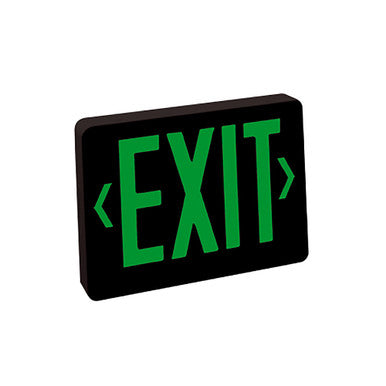 Nora Lighting Thermoplastic LED Exit Sign, Battery Backup, Green Letters / Black Housing, Battery Backup NX-603-LED/BG