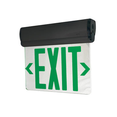 Nora Lighting Surface Adjustable LED Edge-Lit Exit Sign, Battery Backup, 6" Green Letters, Single Face / Mirrored Acrylic, Black Housing NX-812-LEDGMB