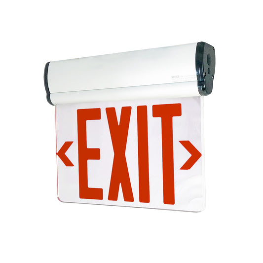 Nora Lighting Surface Adjustable LED Edge-Lit Exit Sign, 2 Circuit, 6" Red Letters, Single Face / Mirrored Acrylic, White Housing NX-811-LEDRMW