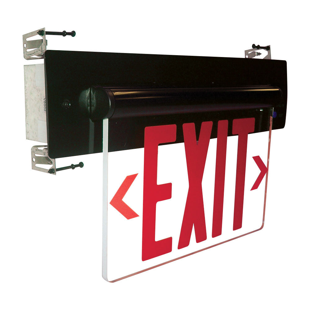 Nora Lighting Recessed Adjustable LED Edge-Lit Exit Sign, 2 Circuit, 6" Red Letters, Single Face / Clear Acrylic, Black Housing NX-814-LEDRCB