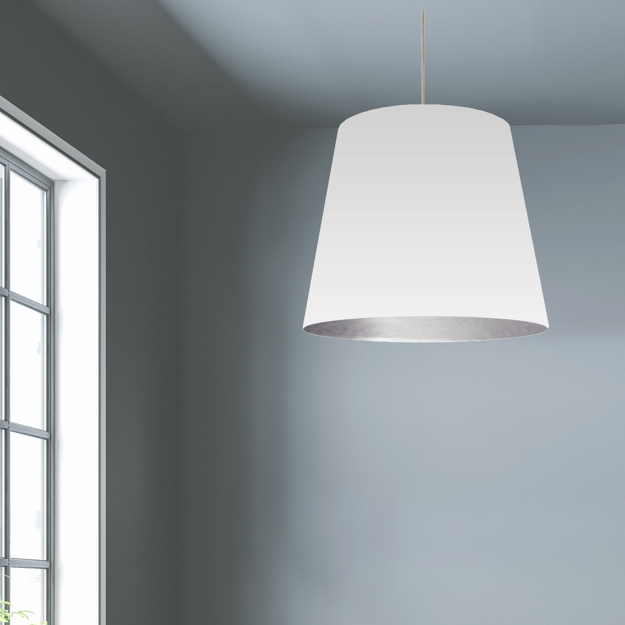 Dainolite 1 Light Tapered Drum Pendant with White on Silver Shade OD-L-691