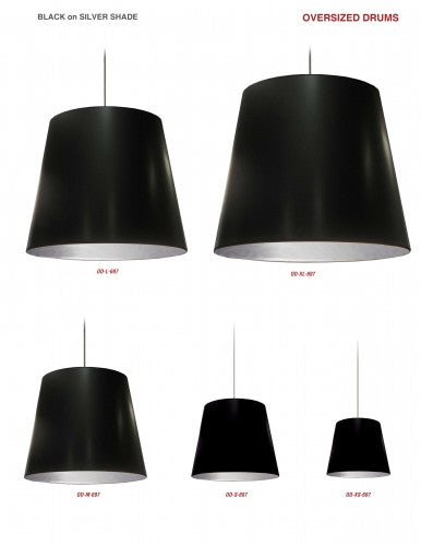 Dainolite 1 Light Tapered Drum Pendant with Black on Silver Shade OD-L-697